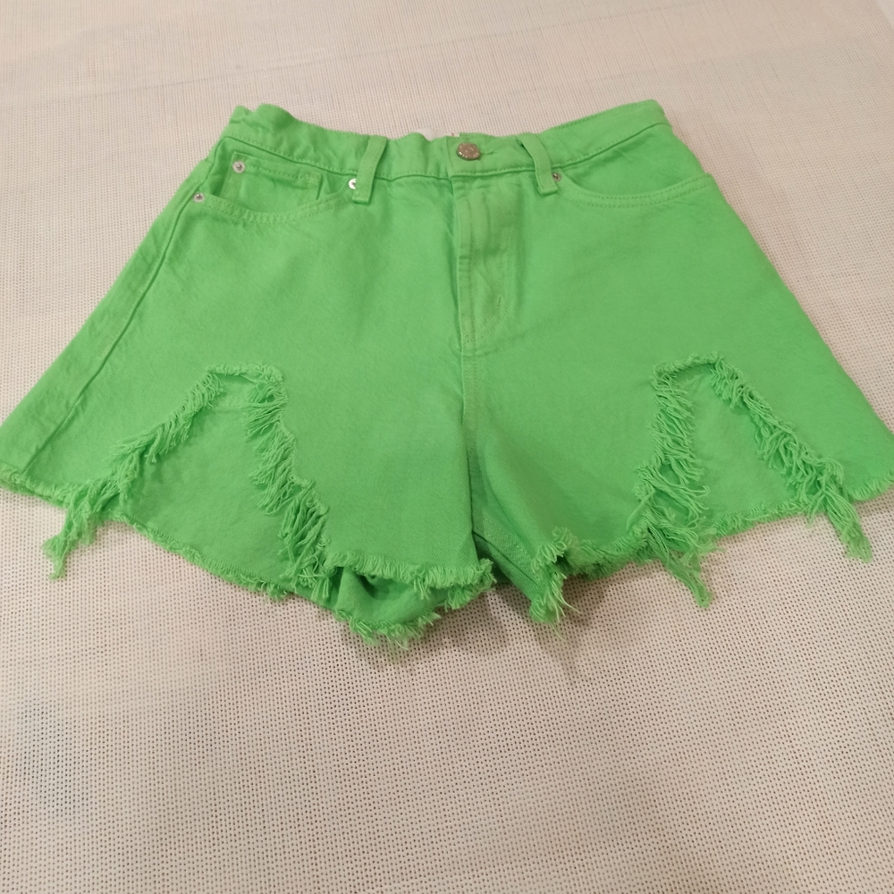 BDG Neon Green Distressed Denim Jean Cut-Off A-Line Shorts Women Size 26